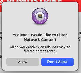 Falcon Network Content popup screenshot