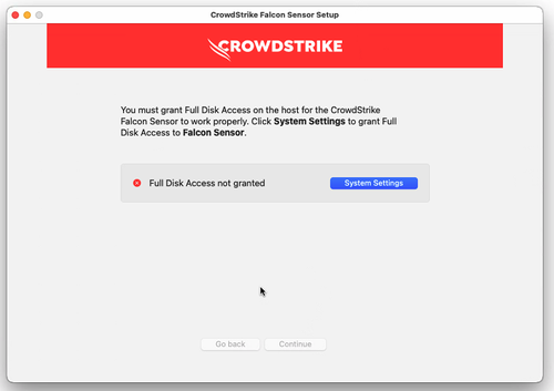 Full Disk Access not granted screenshot